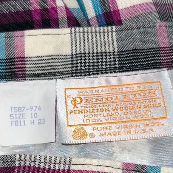 70s Vintage Pendleton 100% Wool Pink/Blue/Black Plaid Skirt Size 10 - Picture 3 of 4